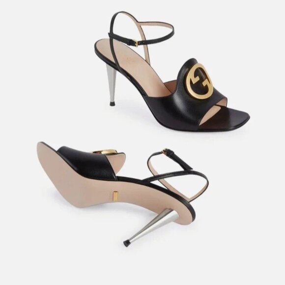 Gucci Blondie Logo High Heel Sandals Black Gold – Size 41 (New in Box) - Picture 7 of 7